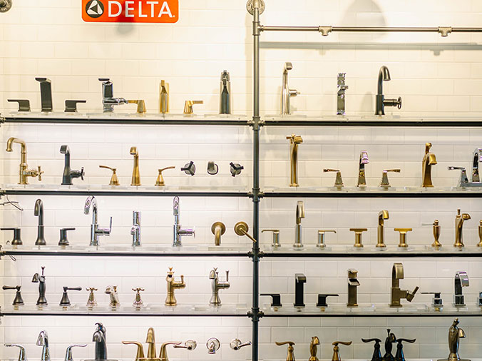 Delta faucet displat in the Hughes Kitchen & Bath Showroom