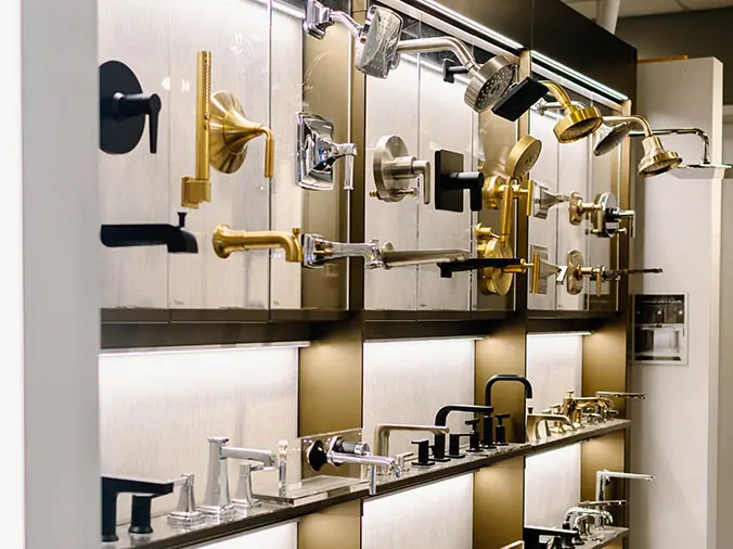 Different finishes of bathroom faucets