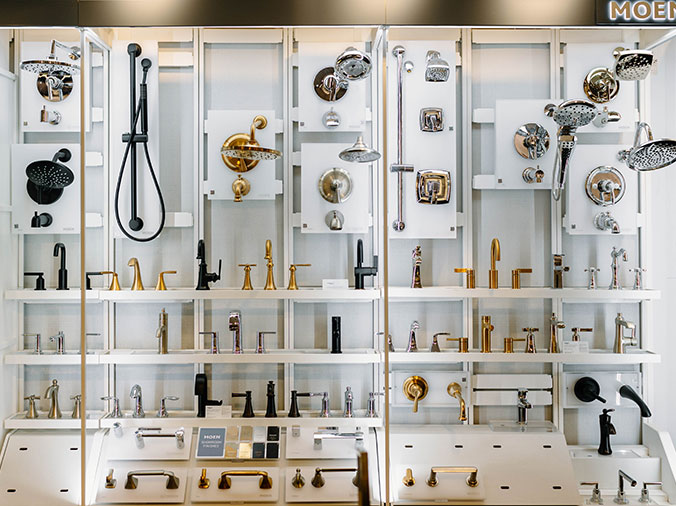 Moen faucet display at the Hughes Plumbing Supply Greenville Showroom