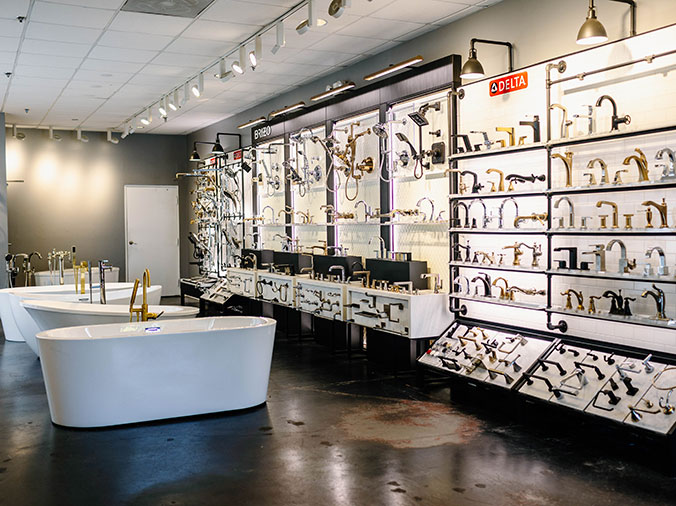 Bathtubs and faucets on displat at Hughes Greenville SC